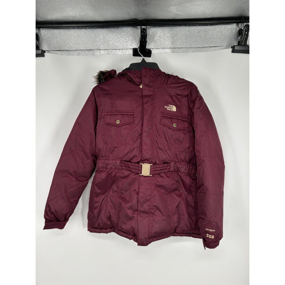 The North Face Hyvent 550 Puffer Parka Jacket Girls XL Belted Faux Fur Down
